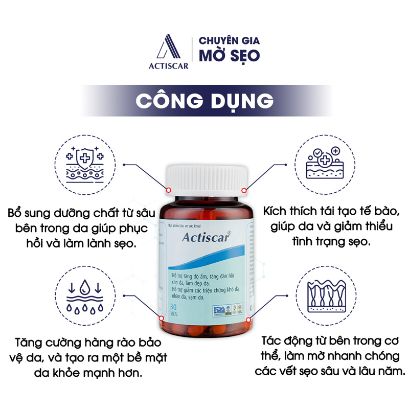 Công dụng chính của viên uống xóa mờ sẹo Actiscar